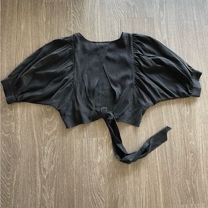 Flowy balloon sleeve crop top with open back